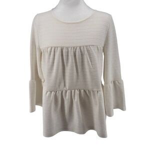 NWT J. Crew Textured Peplum Top Cream Sz S 3/4 Sleeve, Soft, Quiet Luxury